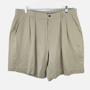 The KAHALA Tan Ribbed Silk Pleated Front Dress Shorts Cruise Vacation Wear Sz 38